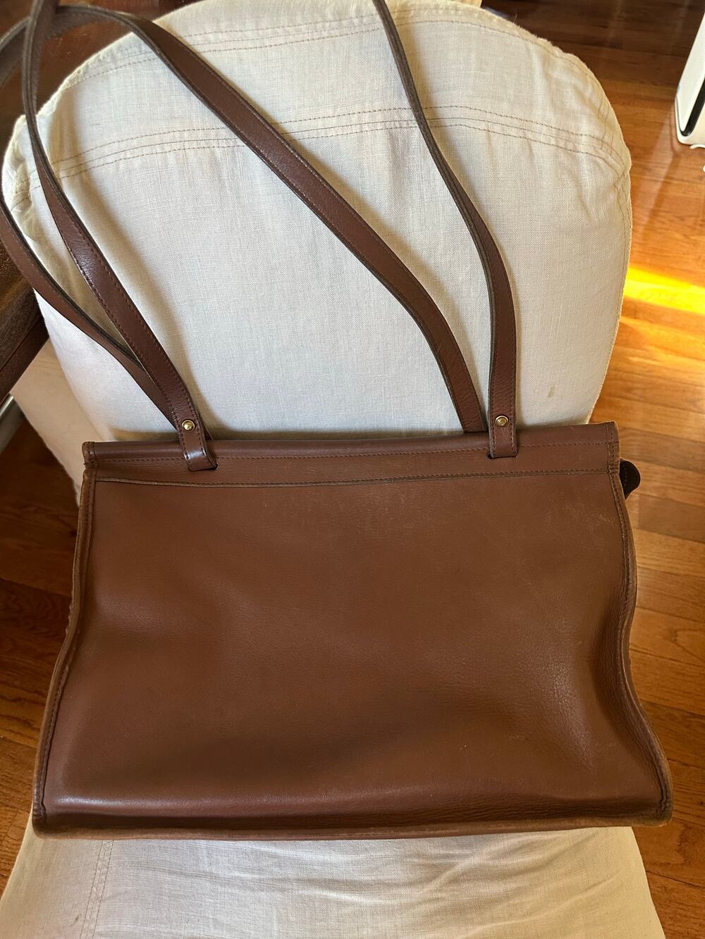 Jack Georges Belmont British Tan Leather Dowel Tote Shoulder Bag Briefcase vtg